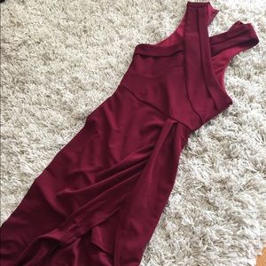 Brand New Wine Maroon Asymmetrical Evening Gown